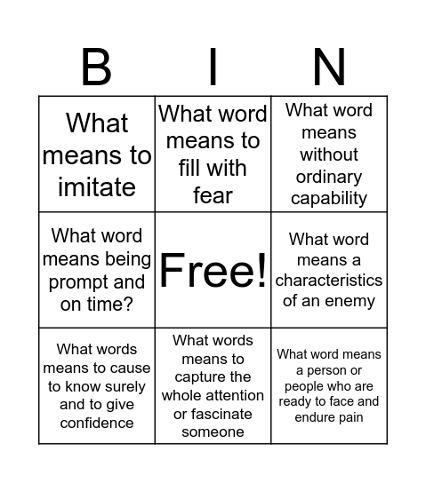 vocabulary TWGTB1963 Bingo Card