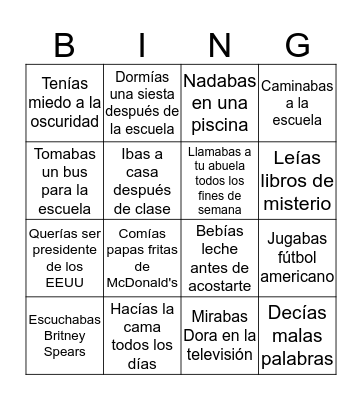 El Imperfecto Bingo Card