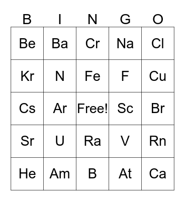 Periodic Table Bingo Card