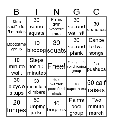 Fall into FITNESS!! Bingo Card