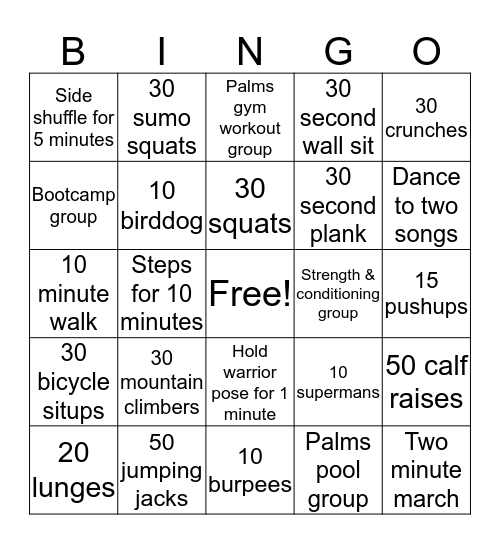 Fall into FITNESS!! Bingo Card