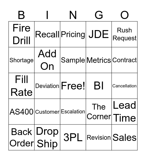 CUSTOMER SERVICE Bingo Card