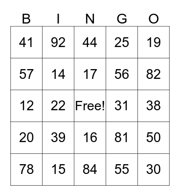 Spanish Bingo Card