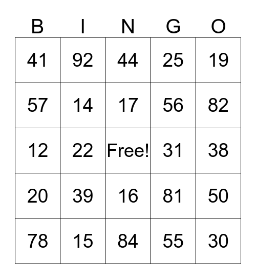 Spanish Bingo Card