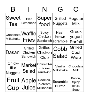 Dinner Time BINGO Card