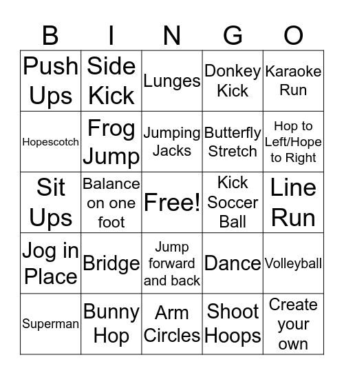 Fitness Bingo  Bingo Card