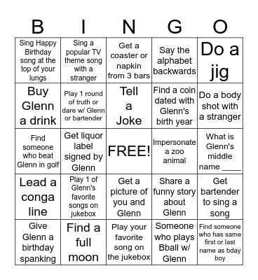 GLENN'S 50th BIRTHDAY BINGO CHALLENGE Bingo Card