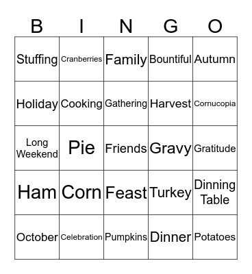 Thanksgiving Bingo Card