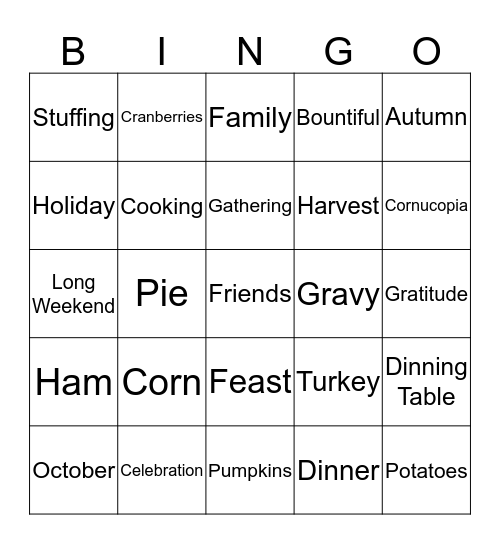 Thanksgiving Bingo Card