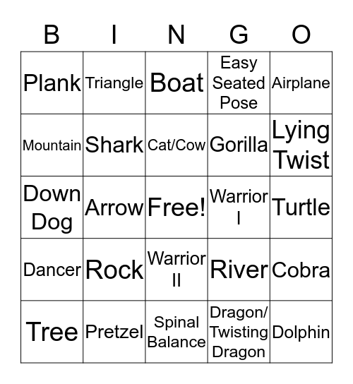 Yoga Bingo Card