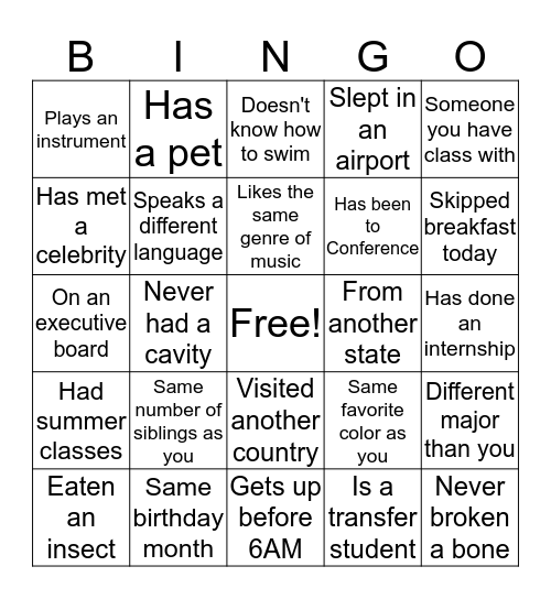 Bingo with NABA Bingo Card