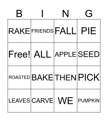 Rhyming Bingo Card