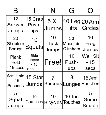 Rhodes' Fitness Bingo Card