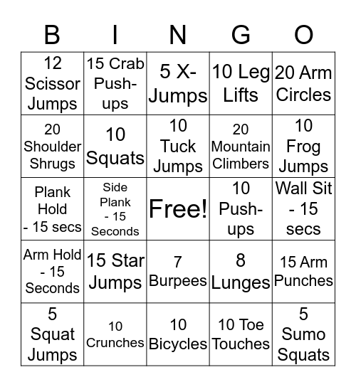 Rhodes' Fitness Bingo Card