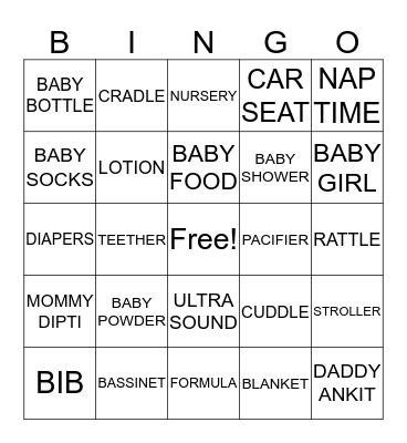 Dipti's Baby Shower Bingo Card