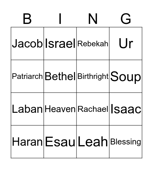 6th grade chapter 7: Isaac, Esau, and Jacob Bingo Card