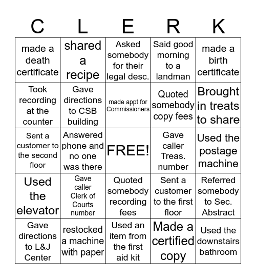 Clerk & Recorder Bingo Card