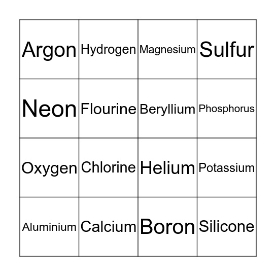 Chemistry Bingo Card