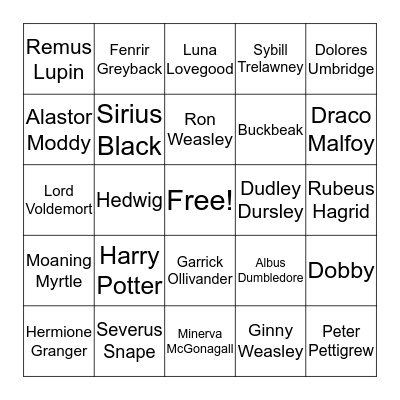 Harry Potter Bingo Card