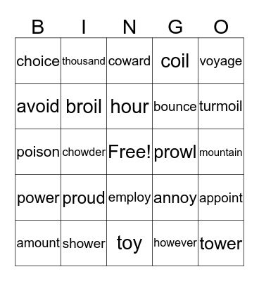 Word Bingo Card