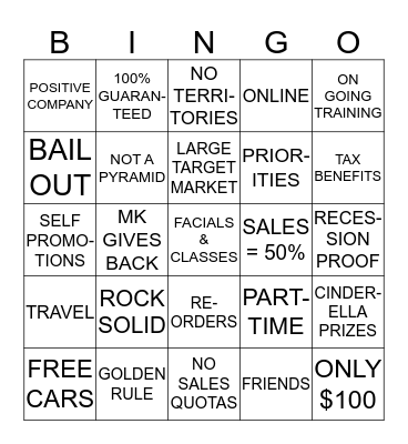 Mary Kay  Bingo Card