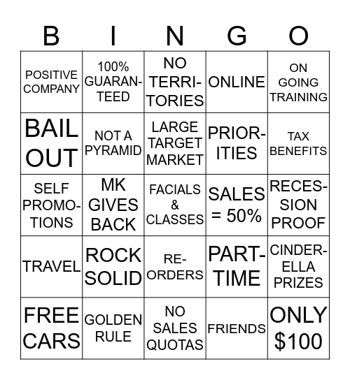 Mary Kay  Bingo Card