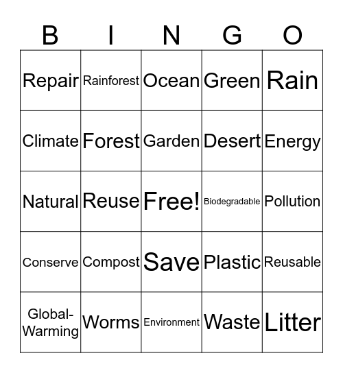 Environmentalism Bingo Card