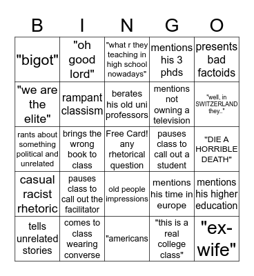 Dr. Griffith Bingo Card