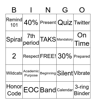 First Day Bingo Card