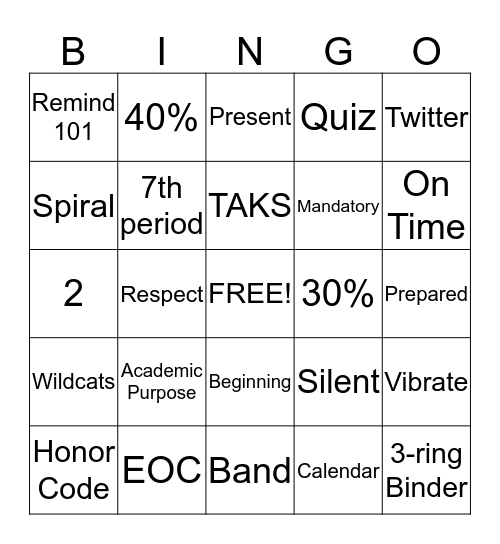 First Day Bingo Card