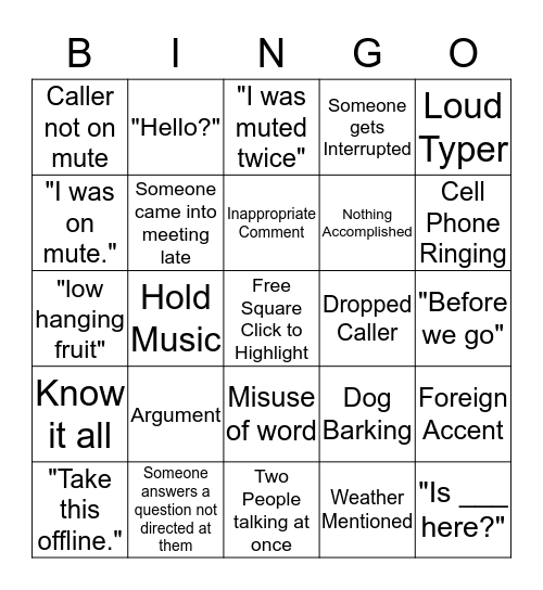 Dignity Health WebEx Bingo Card