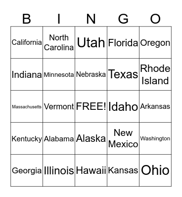 United States Bingo Card