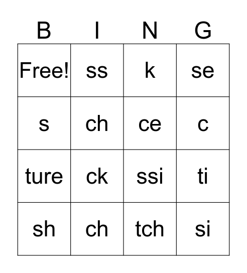 PHONICS BINGO Card