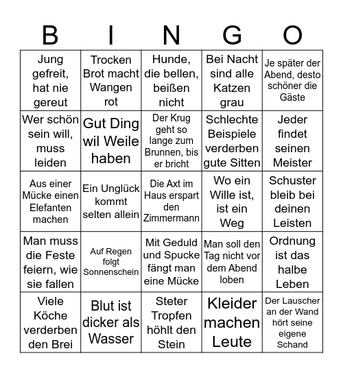 Sprichwörter Bingo Card