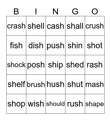 sh sounds Bingo Card