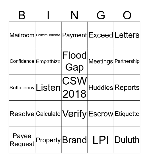 Duluth Strives for Excellence Bingo Card