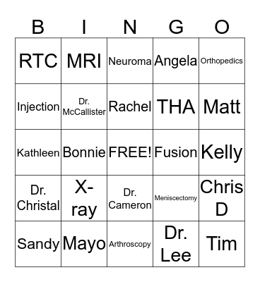 Edmonds Orthopedic Bingo Card