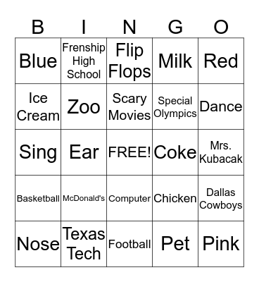 ALL ABOUT ME!! Bingo Card