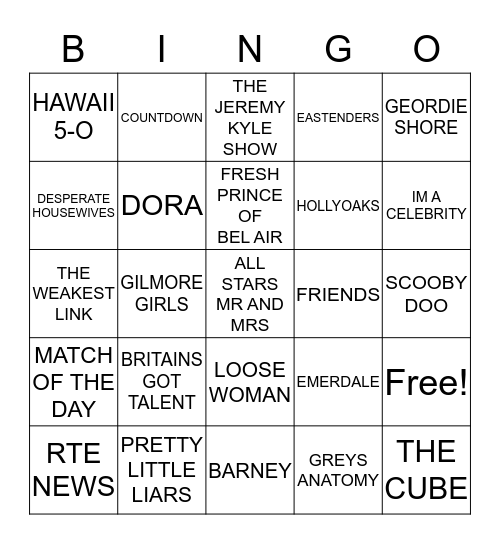 theme songs Bingo Card