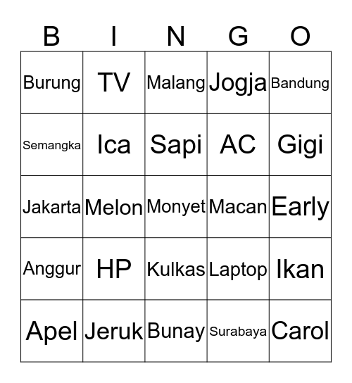 ICANTIK♡ Bingo Card