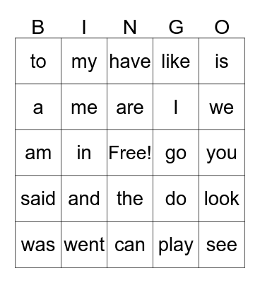 Sight Words for October Bingo Card