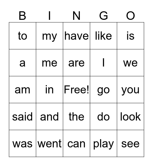 Sight Words for October Bingo Card