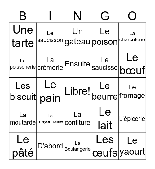 J'ai Gagné 6B Bingo Card