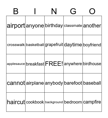 compound words Bingo Card