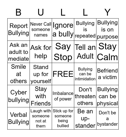 No Bullying Bingo  Bingo Card