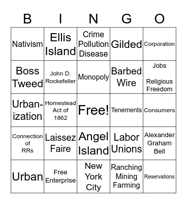 Gilded Age and Industrialization Bingo Card