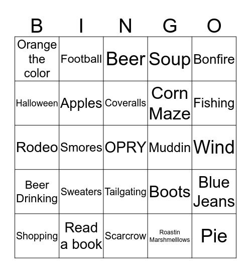 Fall Bingo Card