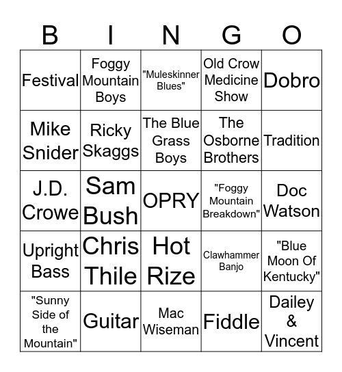 Bluegrass Bingo Card