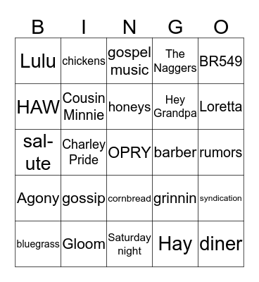 HEE HAW Bingo Card