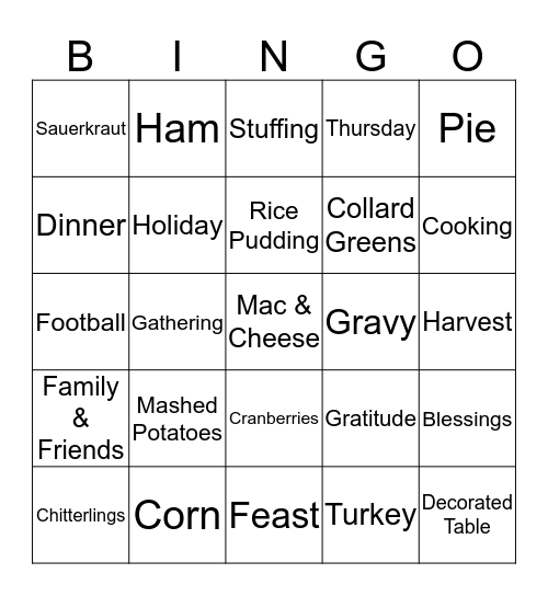 Day Of Thanksgiving Bingo Card